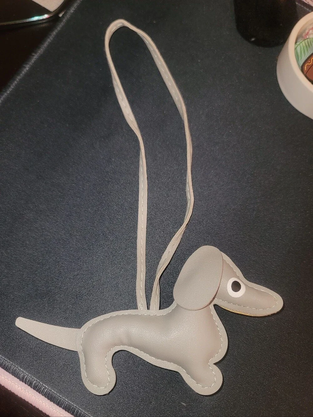 Gray Dachshund Crossbody Charm with Tan Accents
